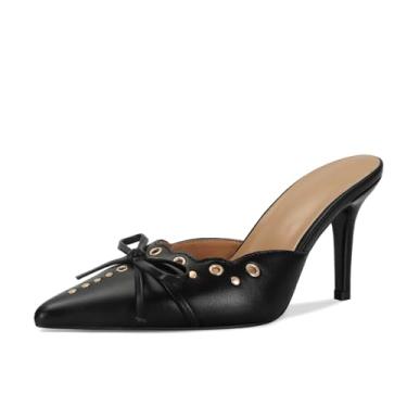 Imagem de DOEYG Sandálias femininas de salto alto fino com laço e salto agulha sem cadarço, vestido de festa, casamento, salto cravejado, Poliuretano preto, 40