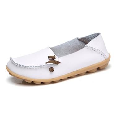 Imagem de VenusCelia Mocassim feminino confortável para caminhada, Branco, 35