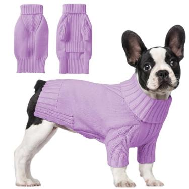 Imagem de Suéteres para cães pequenos, médios e grandes, roupas clássicas para animais de estimação com gola rolê, casaco térmico quente de inverno, gola grossa de tricô duplo, pulôver para clima frio para uso