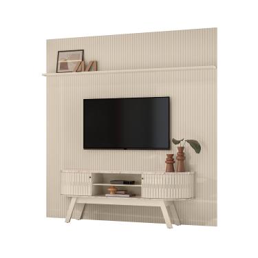 Imagem de Painel TV 75 Pol 238cm Ripado Kalven com Rack Bancada Enzari Calacata/Off White M20 - D'Rossi