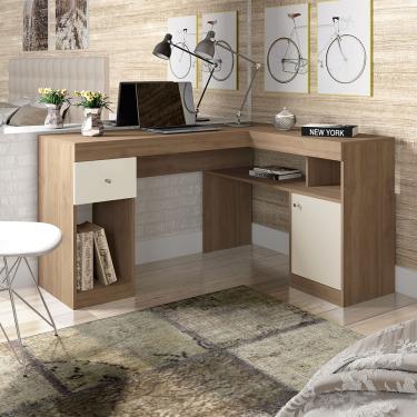 Imagem de Escrivaninha Mesa Computador de Canto Office 137cm Suzan Bege Amarelado/Off White C01 - D'Rossi
