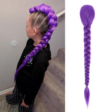 Imagem de Peruca FCHW Cosplay Cos Longa Trança Cabelo Roxo Fantasia Cabelo Perucas de Halloween Cosplay Crianças Peruca Trançada