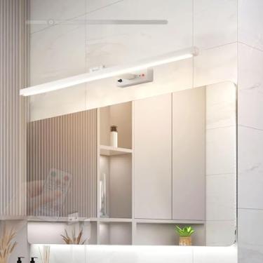 Imagem de GZZBMY Luz de Espelho LED Banheiro Lâmpadas de Parede Recarregáveis com Controle Remoto Brilho Ajustável Iluminação de Parede 180° Rotação Imagem Iluminação Penteadeira (Luz Branca Branca, 60 cm)