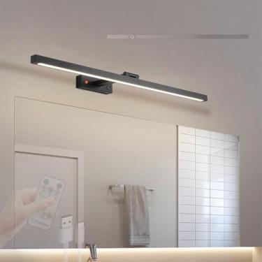 Imagem de GZZBMY Luz de Espelho LED Banheiro Lâmpadas de Parede Recarregáveis com Controle Remoto Brilho Ajustável Iluminação de Parede 180° Rotação Imagem Iluminação Penteadeira (Luz Neutra Preta, 40 cm)