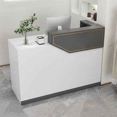 Imagem de Mesa de recepção moderna - balcão de caixa frontal com gaveta e armário com trava para escritório, salão de beleza, saguão - Design funcional e elegante para espaços de trabalho