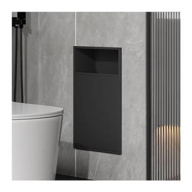 Imagem de Nicho de chuveiro moderno de aço inoxidável com lata de lixo embutida - Prateleira embutida à prova d'água para cozinha, banheiro e quarto - cinza, 30 x 50 x 14 cm - Solução de reforma da casa