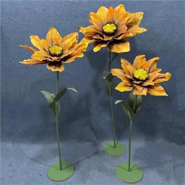 Imagem de Girassóis artificiais grandes - 3 peças de flores artificiais com hastes para decoração de casa, casamento, jardim e adereços fotográficos - Decorações de girassol gigante