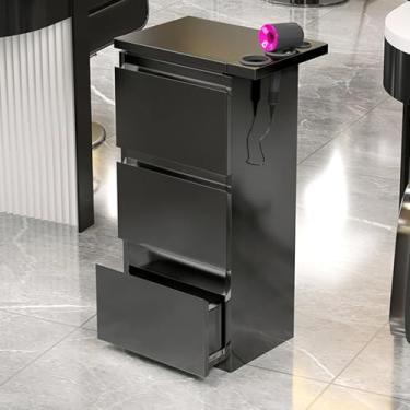 Imagem de Armário de armazenamento de salão de barbeiro de aço inoxidável - estação de estilo de 3 gavetas para cabeleireiros, spa de beleza e organização de ferramentas de tatuagem, armazenamento de