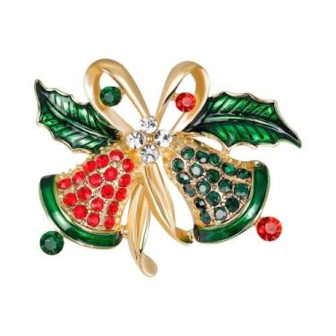 Imagem de Broche Feminino De Natal Com Strass, Design De Pinheiro, Maçã, Sino E 