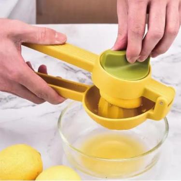 Imagem de Espremedor Manual de Limão e Laranja 2 em 1, Plástico Resistente, Amarelo e Verde, com Rotação e Compressão Ajustável