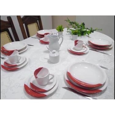 Imagem de Conjunto de utensílios de mesa Pratos e xícaras de porcelana Conjunto completo (20,Vermelho)