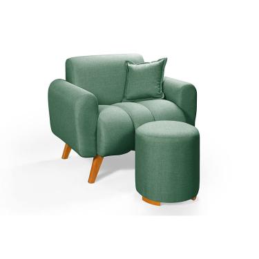 Imagem de Poltrona Dallas Com Puff Em Linho Pes em Madeira