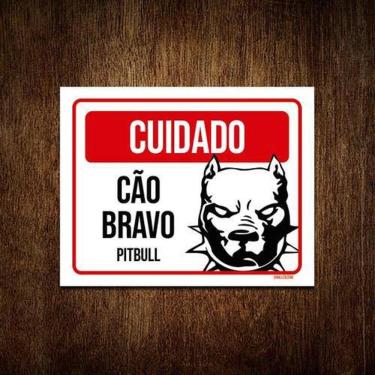 Imagem de Kit 10 Placas Cuidado Cão Cachorro Bravo Pitbull
