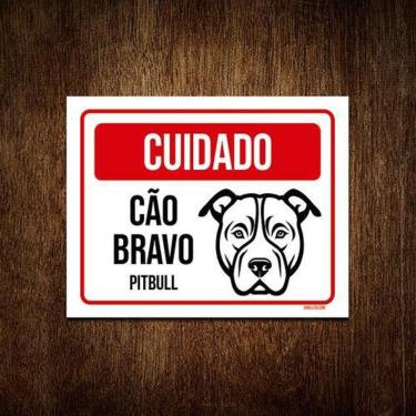 Imagem de Kit 10 Placas Cuidado Cão Cachorro Bravo Pitbull