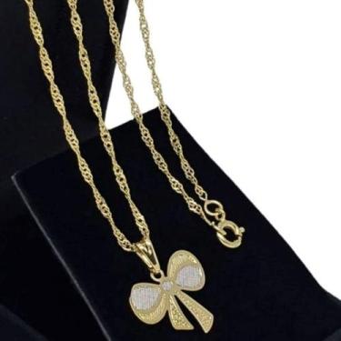 Imagem de Colar Com Pingente Laço Banho De Ouro 18k 3289 - Trs Chic Joias, Doura