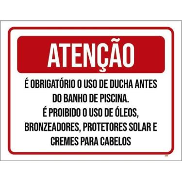 Imagem de Kit 10 Placa Acm Obrigatório Banho Piscina Bronzeadores18X23 - Sinaliz