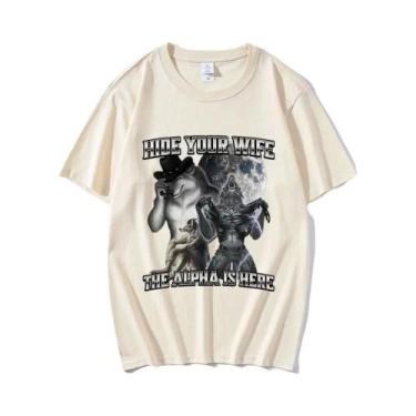 Imagem de Camiseta Masculina E Feminina Com Meme De Lobo Engraçado, Camiseta Cas