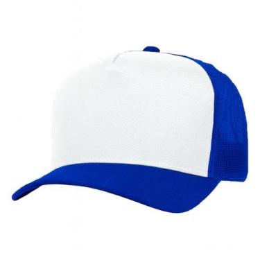 Imagem de Boné Trucker Liso Redinha Tela Aba Curva Cor:Azul Royal Frente BrancaT