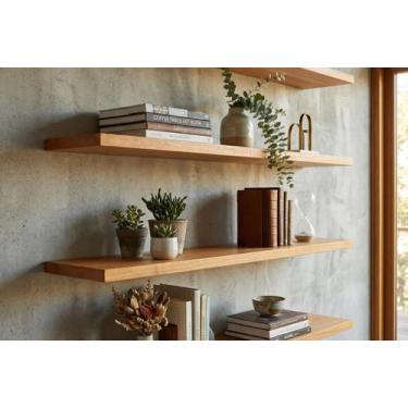 Imagem de Prateleira Flutuante 50cm em Madeira com Verniz Incolor para Parede - 