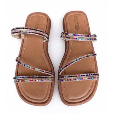 Imagem de papete sandalia feminina flat strass briho sola macia comfortavel - bu