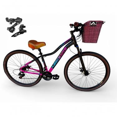 Imagem de Bicicleta Aro 29 Feminina Absolute Hera Retrô Vintage 21v Shimano Selim Confortável Cesta Preto-rosa Tamano 15
