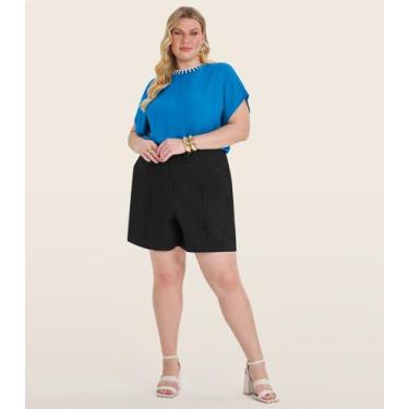 Imagem de Blusa Feminina Manga Curta em Viscose Secret Glam Azul, Plus G2, Azul