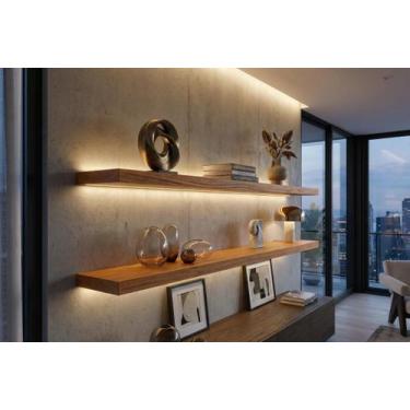 Imagem de Kit 2 Prateleiras Flutuantes 80cm em Madeira Maciça Verniz Incolor - N