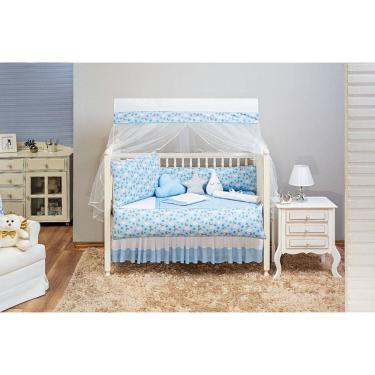 Imagem de Kit Berço Estampado Ceu E Lua Menino Azul 13 Peças Saia