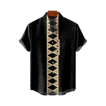 Imagem de Camisa Havaiana Masculina Com Estampa Étnica, Manga Curta, Casual, Est