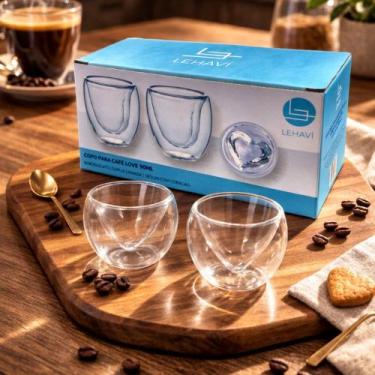 Imagem de Conjunto Dois Copos Café Borossilicato Love Coração 90ml - Sem Marca
