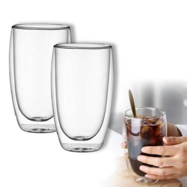 Imagem de 2un Copo Parede De Vidro Dupla Grande 450ml Dua Camadas - Majestic Hom