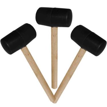 Imagem de Martelo Marreta Borracha Kit 3 Cabo Madeira Piso Chao Ceramica Casa Mo
