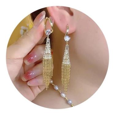 Imagem de Brincos Femininos Strass Longo Franja Festas Casamento - - anjo da mam
