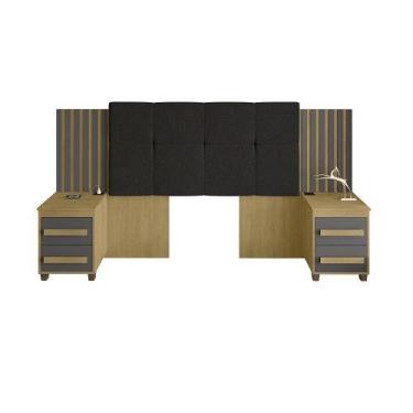 Imagem de Cabeceira Expansível Suiça II Cinamomo/Grafite Com Capitonê Preto - RV