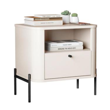Imagem de Mesa De Cabeceira Para Quarto Com Pém Em Aço 1 Gaveta - Off White Preto Off White Preto