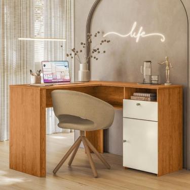 Imagem de Escrivaninha De Canto Em L Com 1 Porta E 1 Gaveta Para Sala Canela
