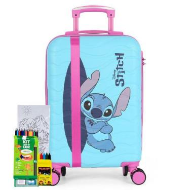 Imagem de Mala de Viagem Bordo Infantil Stitch Disney Rodinha 360 Azul, Azul