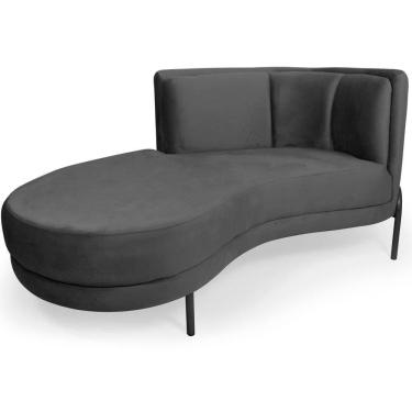 Imagem de Sofá Chaise Esquerdo Sala De Estar Penélope Base Preto Veludo Cinza - Nexta Casa