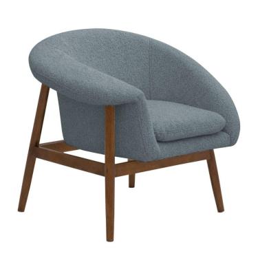 Imagem de Poltrona Decorativa Yumi Base Madeira Braço Direito Bouclé Azul Claro - Nexta Casa