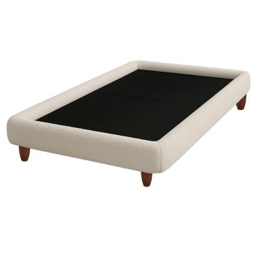 Imagem de Cama Solteiro Pés Madeira 105cm Emma Bouclé Off White - Nexta Casa