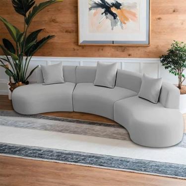 Imagem de Kit Sofá Modular 4 Lugares 360cm Moderno Curvo Orgânico Duna Linho Cinza Claro