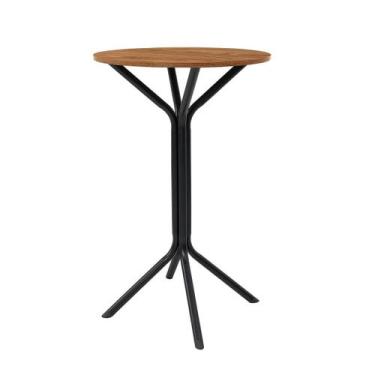 Imagem de Mesa Bistrô Alta Moderna Aço Com Tampo De Madeira Para Bar Cozinha Lan