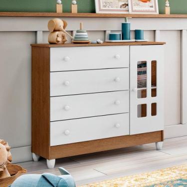 Imagem de Cômoda Infantil 4 Gavetas com Porta Fraldário MDF Ariel - Carolina Bab