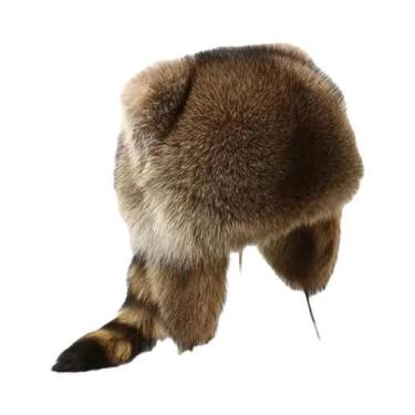 Imagem de Chapéu De Inverno Feminino Com Pompom De Pele De Guaxinim, Gorro Ushan