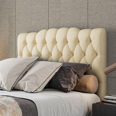 Imagem de Cabeceira Estofada Prisma Casal 140 Cm Linho Creme 142x130x10 Cm Sonhar Estofados