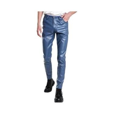 Imagem de Calças Masculinas Skinny Fit Em Couro PU Com Stretch Para Moda, Festas