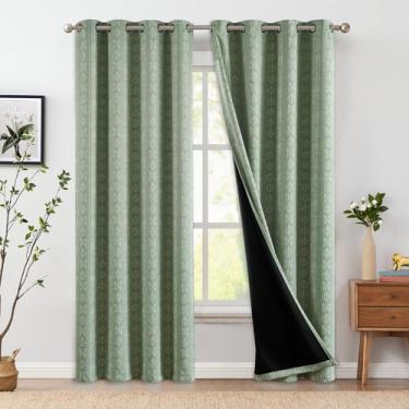 Imagem de Cortinas Jinchan Blackout 95% Boho 213x213cm branca/verde sálvia
