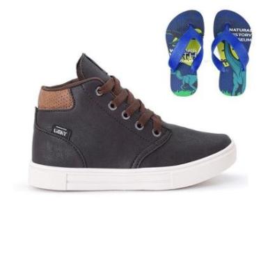 Imagem de Tênis Botinha Infantil Masculino Casual Cano Alto Confortavel + Chinelo-Masculino