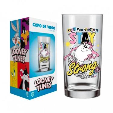 Imagem de Copo Cylinder Manchester Taz Looney Tunes para Bebidas em Vidro Incolor Licenciado 300ML Transparente Allmix