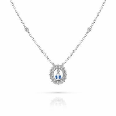 Imagem de Colar Nossa Senhora Redondo Cravejado Zirconia Feminino Banhado a Prat